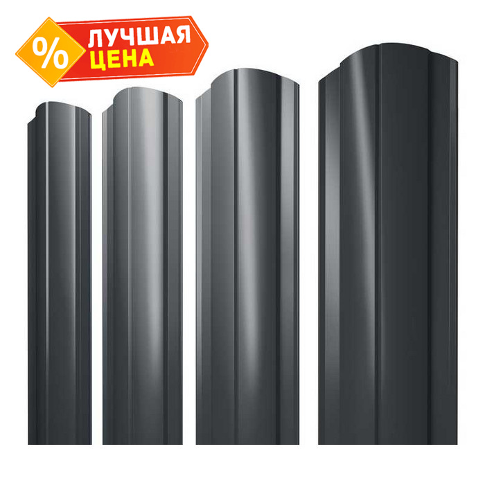 Штакетник Круглый фигурный Grand Line 0,5 Quarzit PRO Matt RAL7016 Антрацитово-Серый