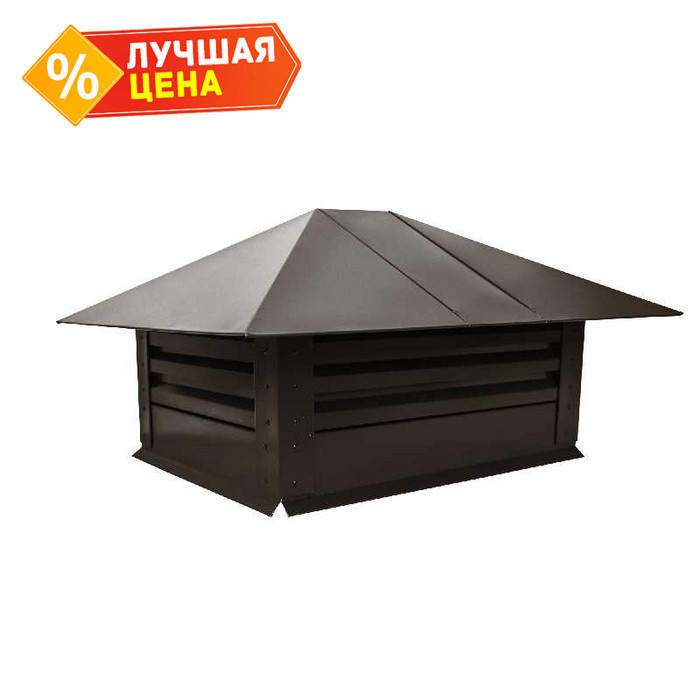 Дымник на трубу с жалюзи 520х390мм 0,5 GreenCoat Pural BT, matt с пленкой RR 32 темно-коричневый (RAL 8019 серо-коричневый)