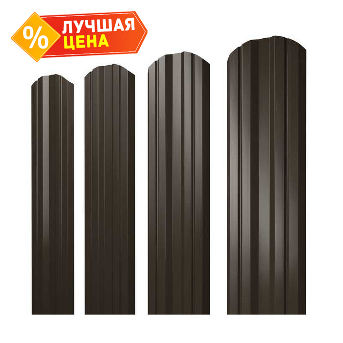 Штакетник Twin фигурный Grand Line 0,5 PurLite Matt RR 32 Темно-Коричневый