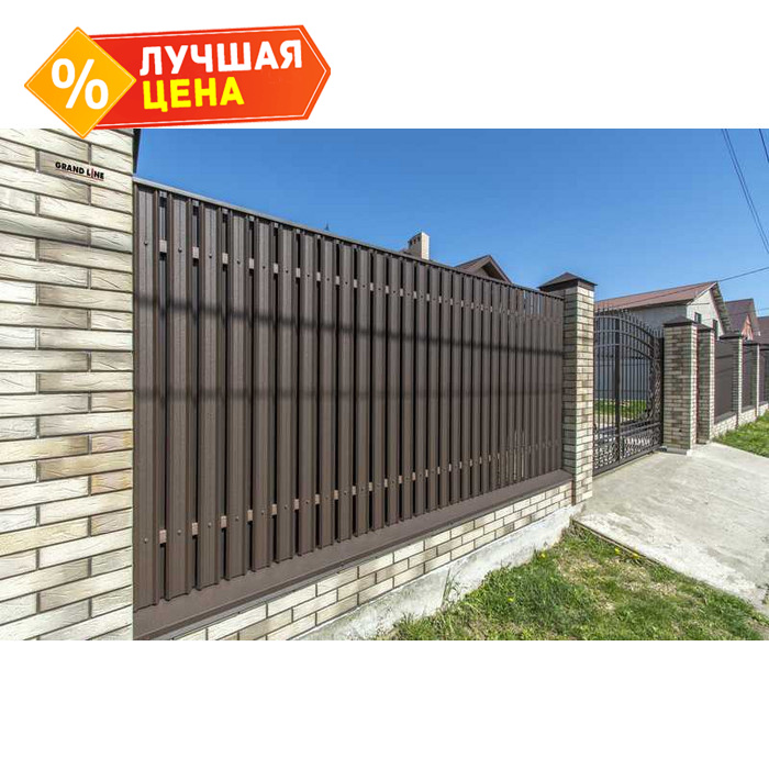 Штакетник М-образный А Grand Line 0,5 Quarzit lite RR 32 Темно-Коричневый