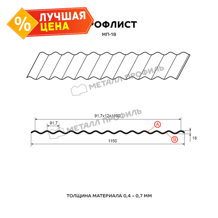 Профлист Металл Профиль МП18 0.5 NormanMP RAL 6019 Зеленая пастель A