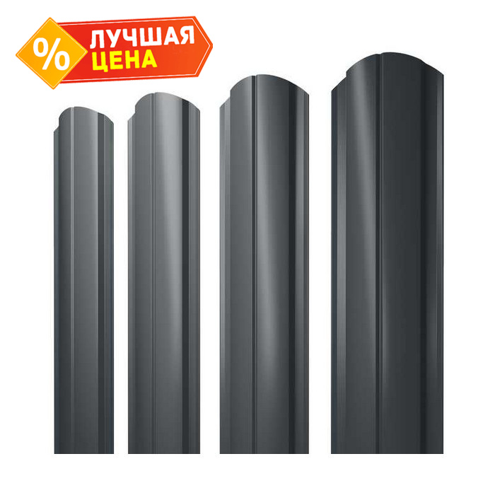 Штакетник Полукруглый Slim фигурный Grand Line 0,5 Quarzit PRO Matt RAL7016 Антрацитово-Серый
