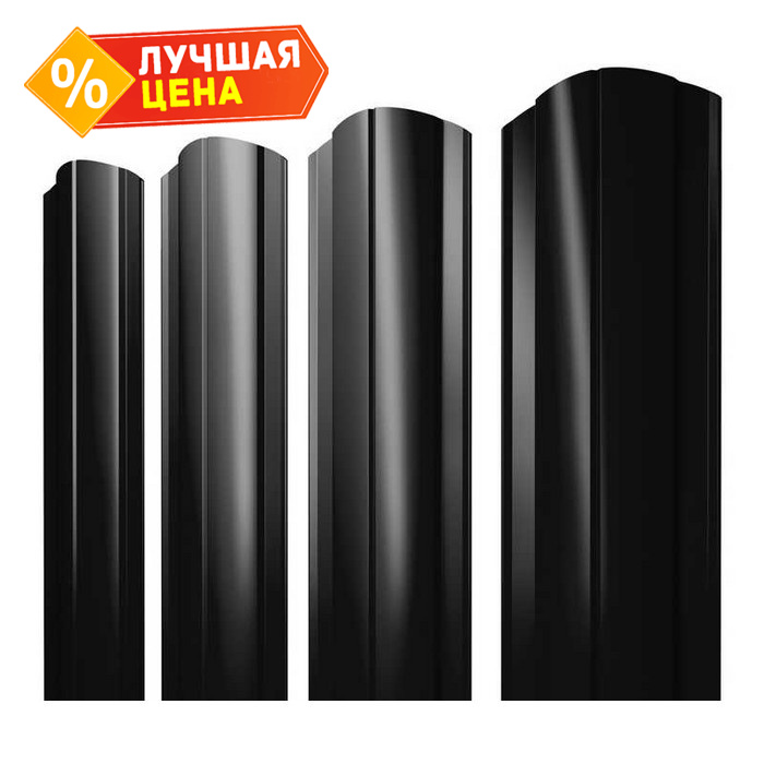 Штакетник Круглый фигурный Grand Line 0,5 Velur RAL9005 Черный