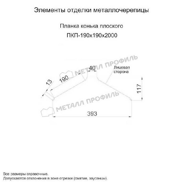 Планка конька плоского 190х190х2000 (ОЦ-01-БЦ-0.45)